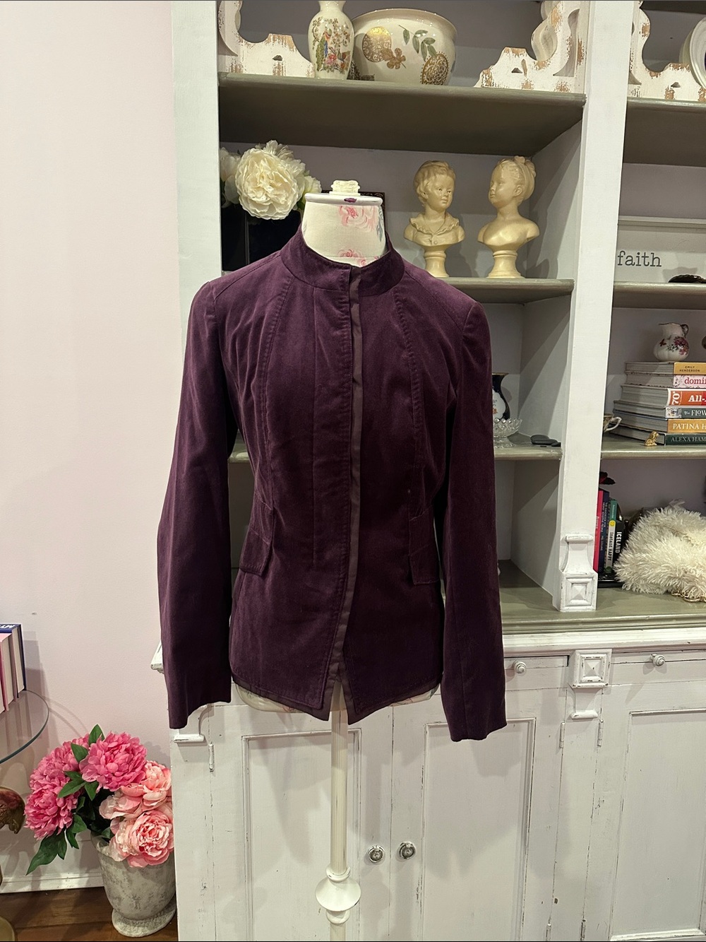 Coldwater Creek Plum Velvet Stand Collar Blazer